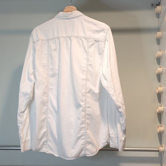 Rerun Mens White Button Front Shirt Roll Tab Sleeves Pearl Snap Large Western - Picture 5 of 8